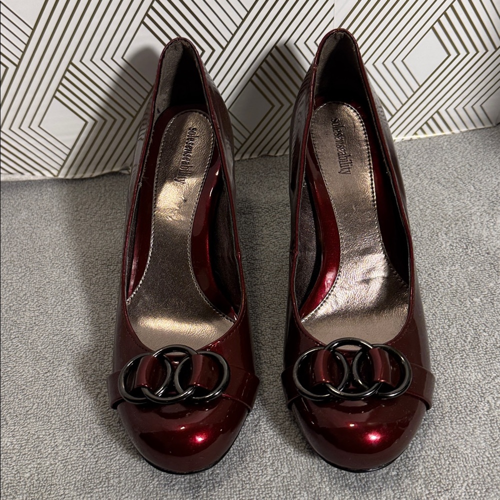 Solesensibility Heels size 8 wide heel metal accents special occasion red heels - Picture 2 of 12